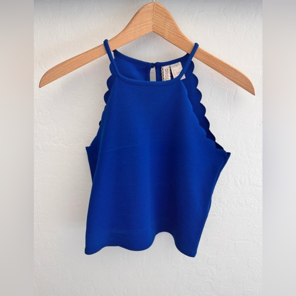 H&M Divided Royal Blue Scallop Halter Crop Top Size Small - Picture 3 of 6